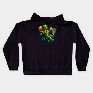 St Patrick's Day Leprechaun Irish Basketball Player Kids Hoodie